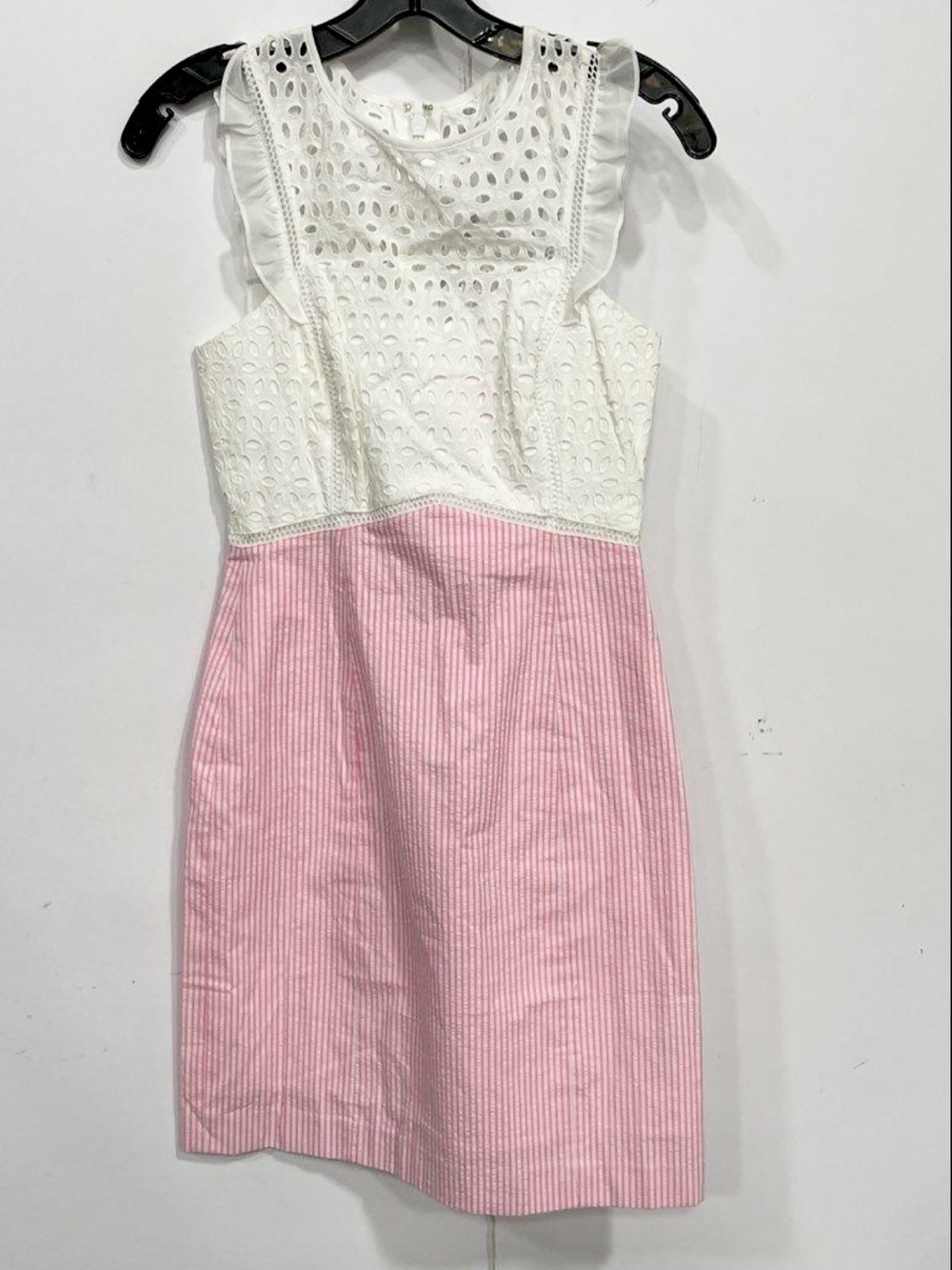 Lilly Pulitzer White Eyelet Bodice Pink Seersucker Mini Dress